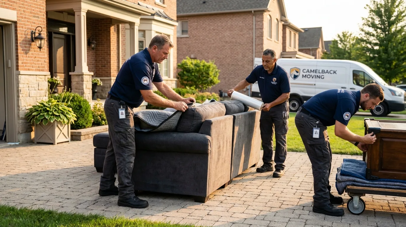 Large estate moving crew wrapping furniture in Hinesburg, VT
